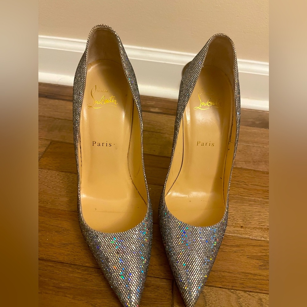 Christian Louboutin Silver Glitter Pumps